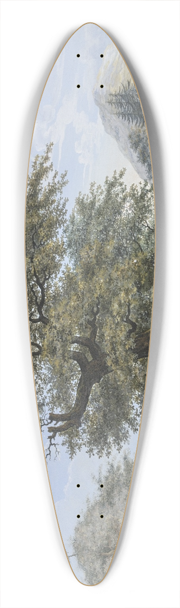 Johann David Passavant - Baumreiche Landschaft, in der Mitte eine Eiche am Ufer eines Flusses 39.3 inch art pintail longboard deck