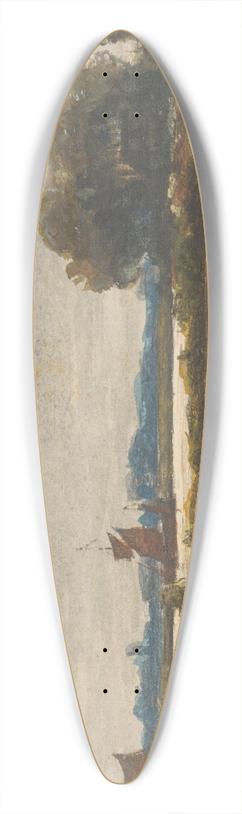 Johannes Gijsbert Vogel - Riviergezicht bij Sliedrecht met zeilschip 39.3 inch art pintail longboard deck