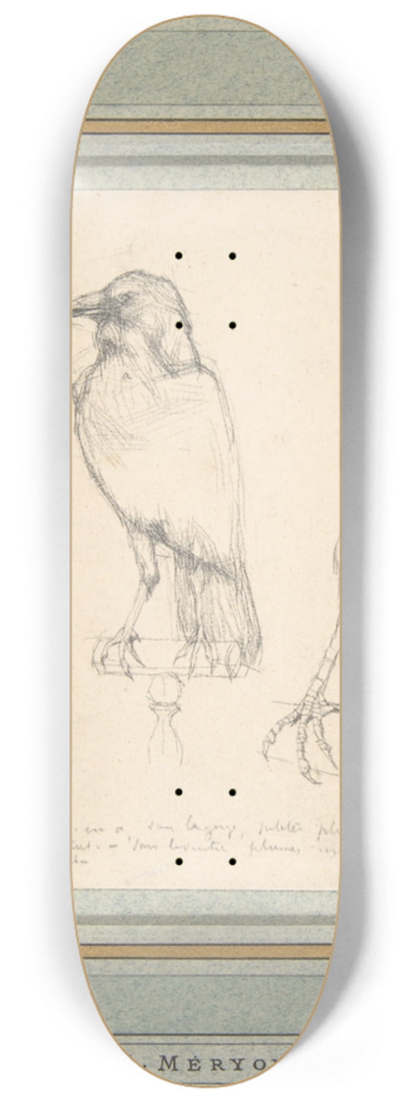 Charles Meryon - A Raven Perched on a Rail 8.25 inch art skate deck