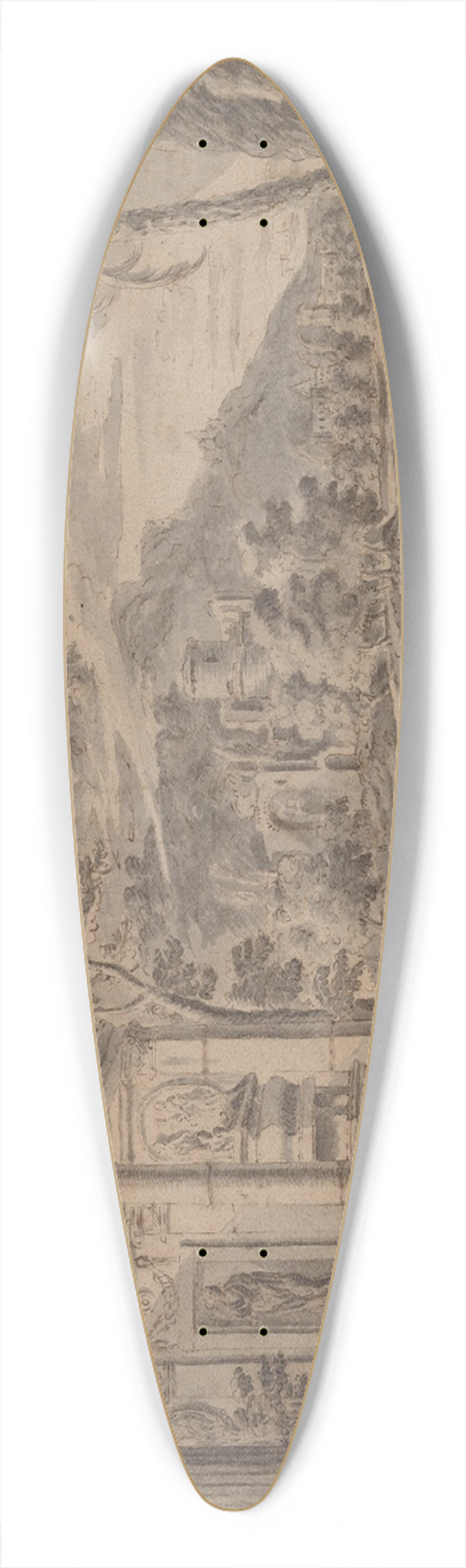 Johann Franz Ermels - Antique Ruins along a Mountain Coast 39.3 inch art pintail longboard deck