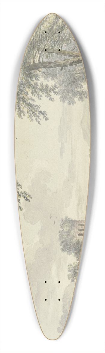 Johann Heinrich Mntz - Landschaft mit einer Brcke und Turm, rechts unter einem Baum ein Paar mit einem Hund 39.3 inch art pintail longboard deck