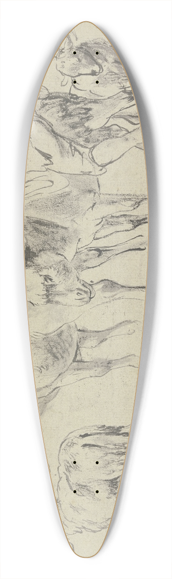 Johann Heinrich Roos - Hirte, der einen Esel besteigt, mit zwei Schafen und einer Kuh, rechts Skizze eines Hirtenbuben 39.3 inch art pintail longboard deck
