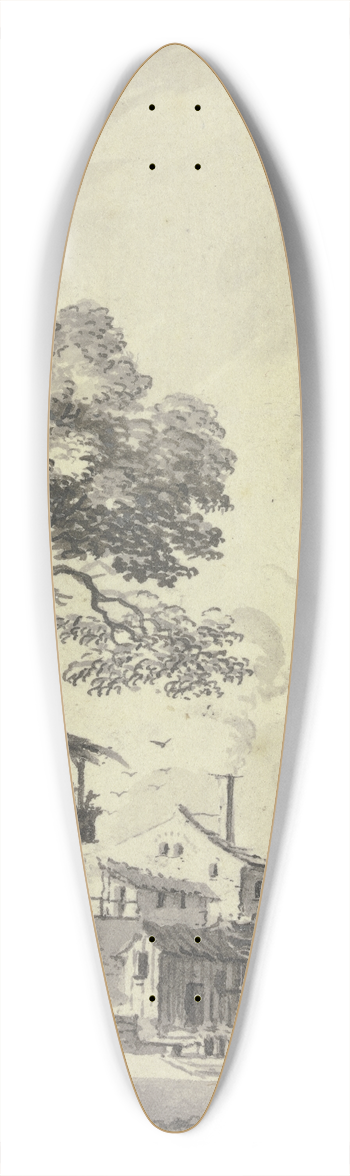 Johann Ludwig Aberli - Gebude an einem Flu 39.3 inch art pintail longboard deck
