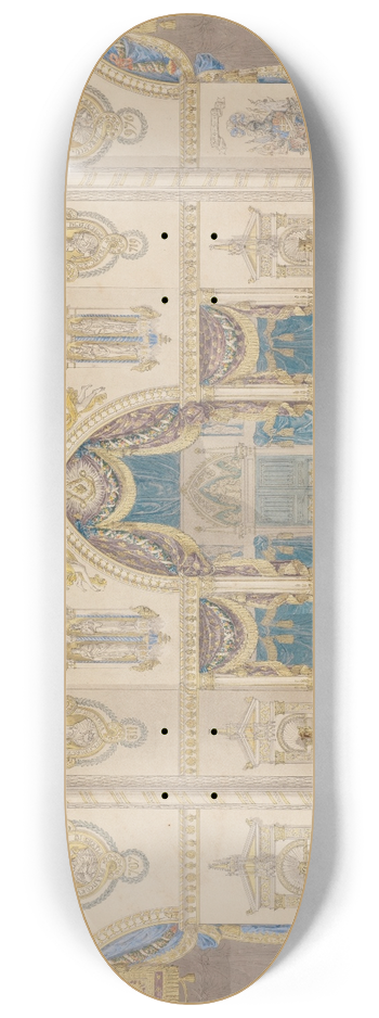 Charles Percier - Elevation of Reims Cathedral with the Royal Box for the Coronation of Louis XVIII 8.25 inch art skate deck