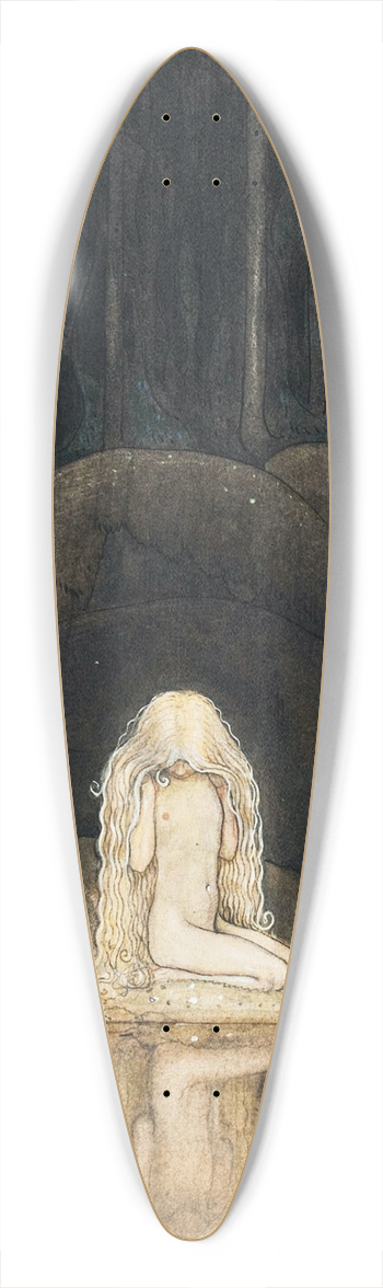 John Bauer - Princess Tuvstarr Gazing Down Into The Dark Waters Of The Forest Tarn 39.3 inch art pintail longboard deck