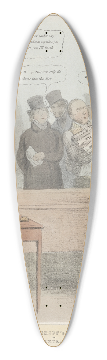 John Doyle - A Sherriffs Sale or Auction Extraordinary 39.3 inch art pintail longboard deck