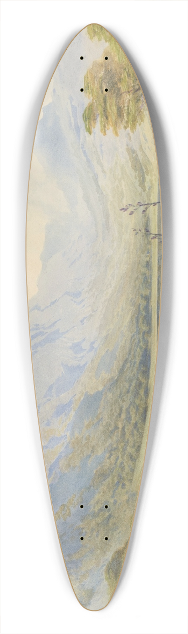 John Gully - Lake scene (Lake Te Wharau) 39.3 inch art pintail longboard deck