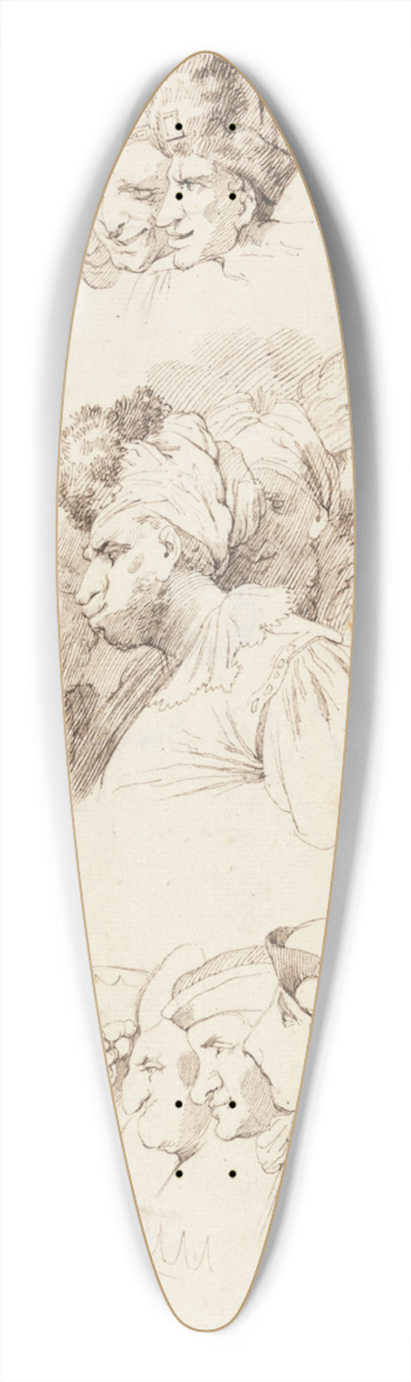 John Hamilton Mortimer - Studies of Groups of Heads 39.3 inch art pintail longboard deck
