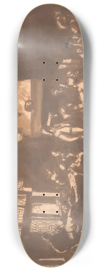 Adriaen van Ostade - A tavern room with numerous guests 8.25 inch art skate deck