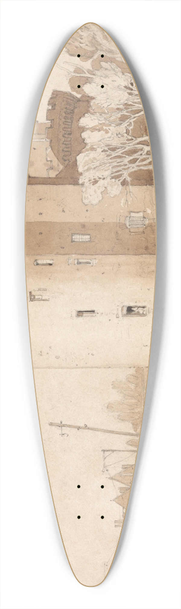 John Sell Cotman - Castle at Alencon 39.3 inch art pintail longboard deck