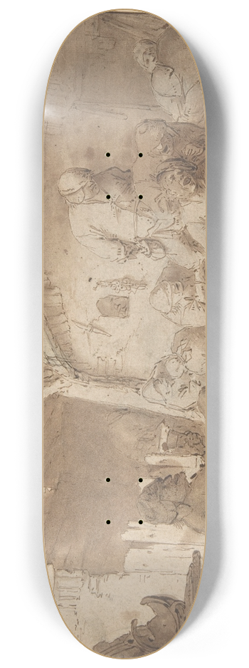 Adriaen van Ostade - Interior with Peasants 8.25 inch art skate deck
