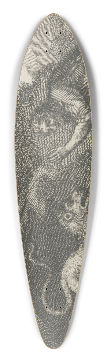 John Wootton - Fable I. The Lion, the Tiger, and the Traveller 39.3 inch art pintail longboard deck