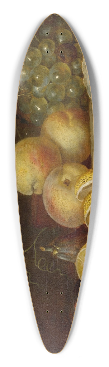 Joris van Son - Tabletop still life, including two oysters on a pewter dish, a wine glass, a partially-peeled lemon, and an assortment of fruit 39.3 inch art pintail longboard deck