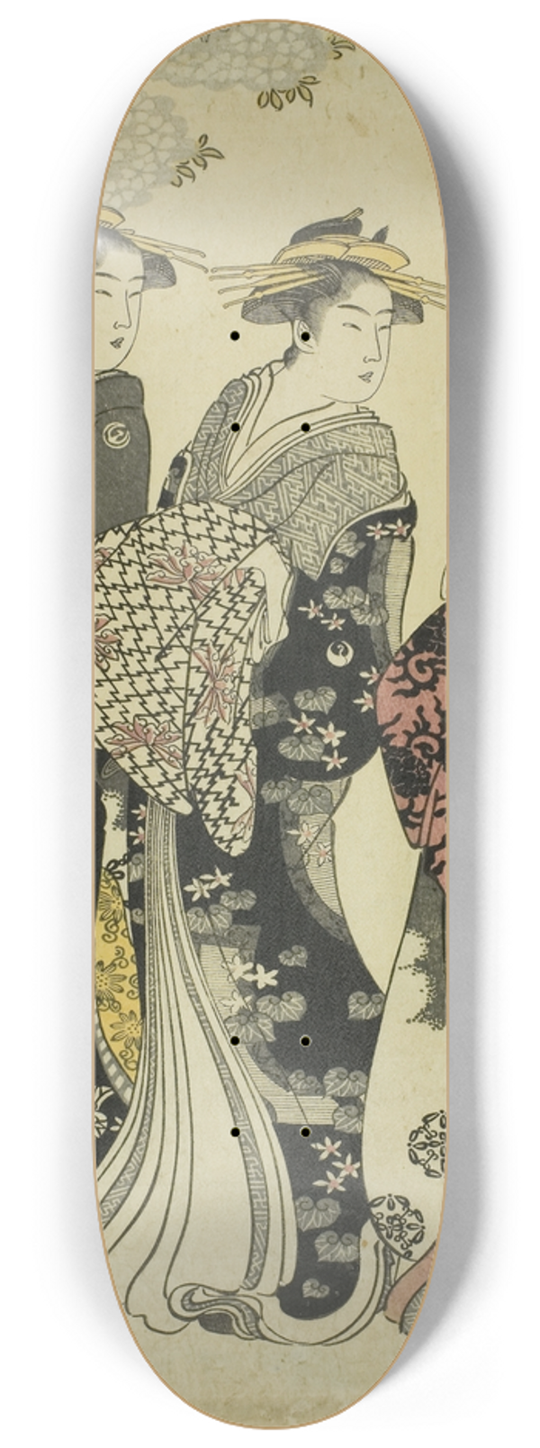 Chbunsai Eishi - Komurasaki of the Kadotamaya with Attendants Hatsune and Shirabe 8.25 inch art skate deck