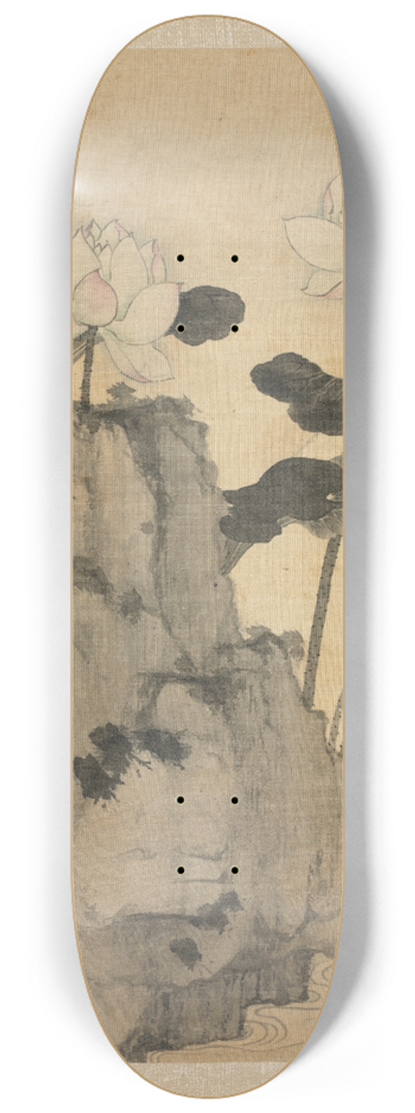 Chen Hongshou - Lotus and Rocks 8.25 inch art skate deck