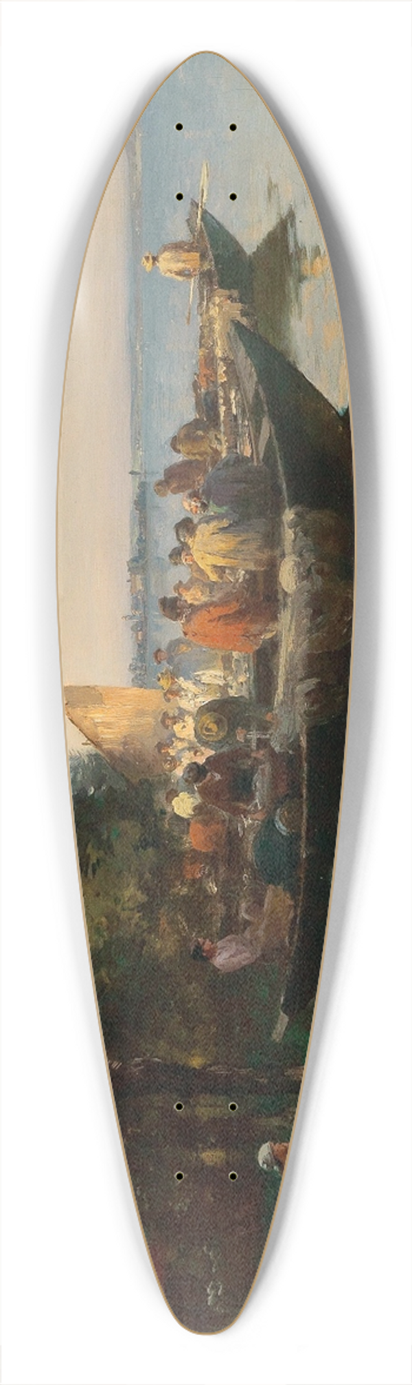 Joseph Wopfner - Fishing Boats On The Shore Of Lake Constance At Dusk 39.3 inch art pintail longboard deck