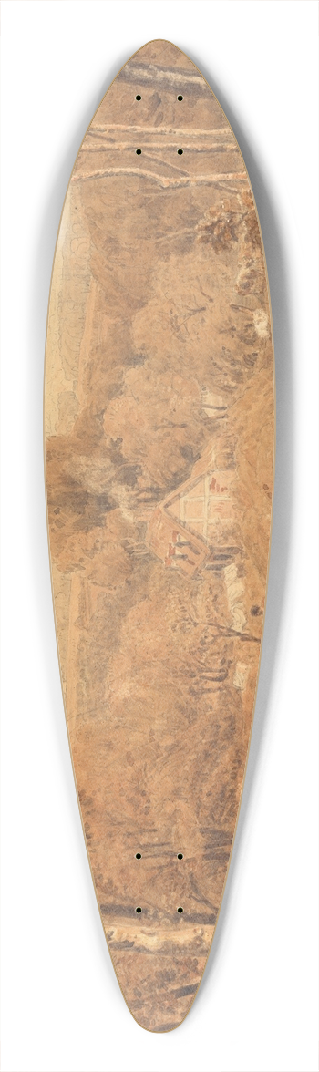 Joshua Cristall - Wooded Landscape with Cottages and Countrywomen, Hurley, Berkshire 39.3 inch art pintail longboard deck