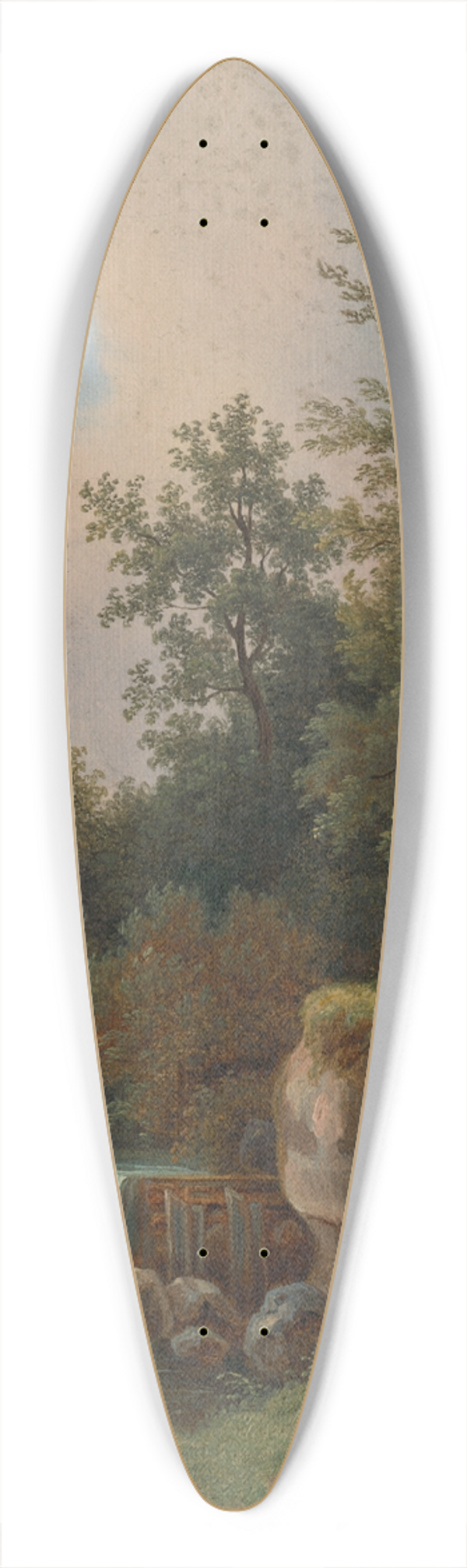 Jozef Jon - Landscape with Castle and Dam 39.3 inch art pintail longboard deck