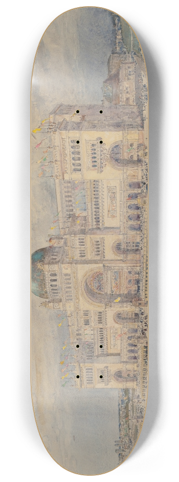 Childe Hassam - The MacKaye Spectatorium with Iowa Pavillion in Foreground, Columbian Exposition 8.25 inch art skate deck