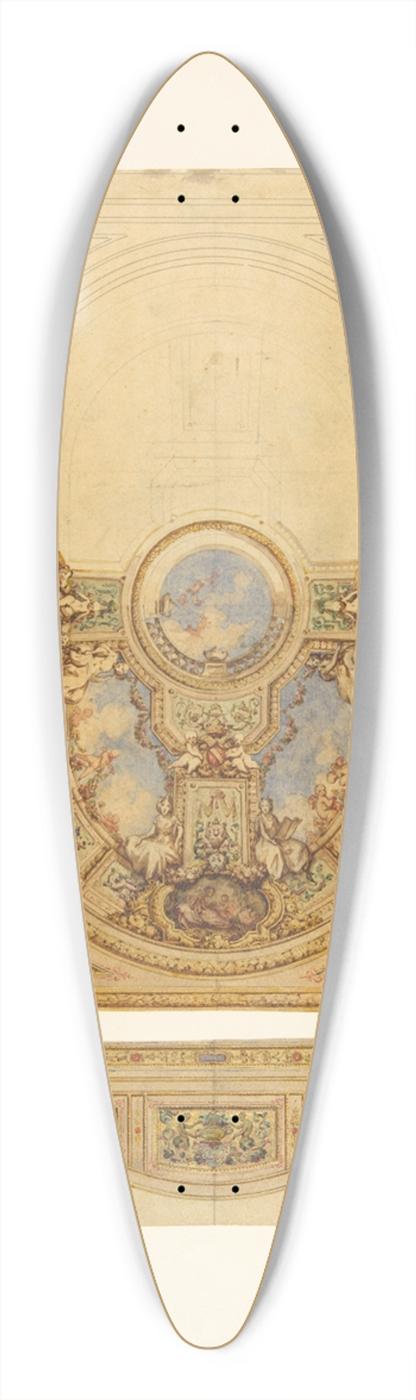 Jules-Edmond-Charles Lachaise - Design for the decoration of an oval ceiling with putti and garlands; with a detail of a lunette 39.3 inch art pintail longboard deck