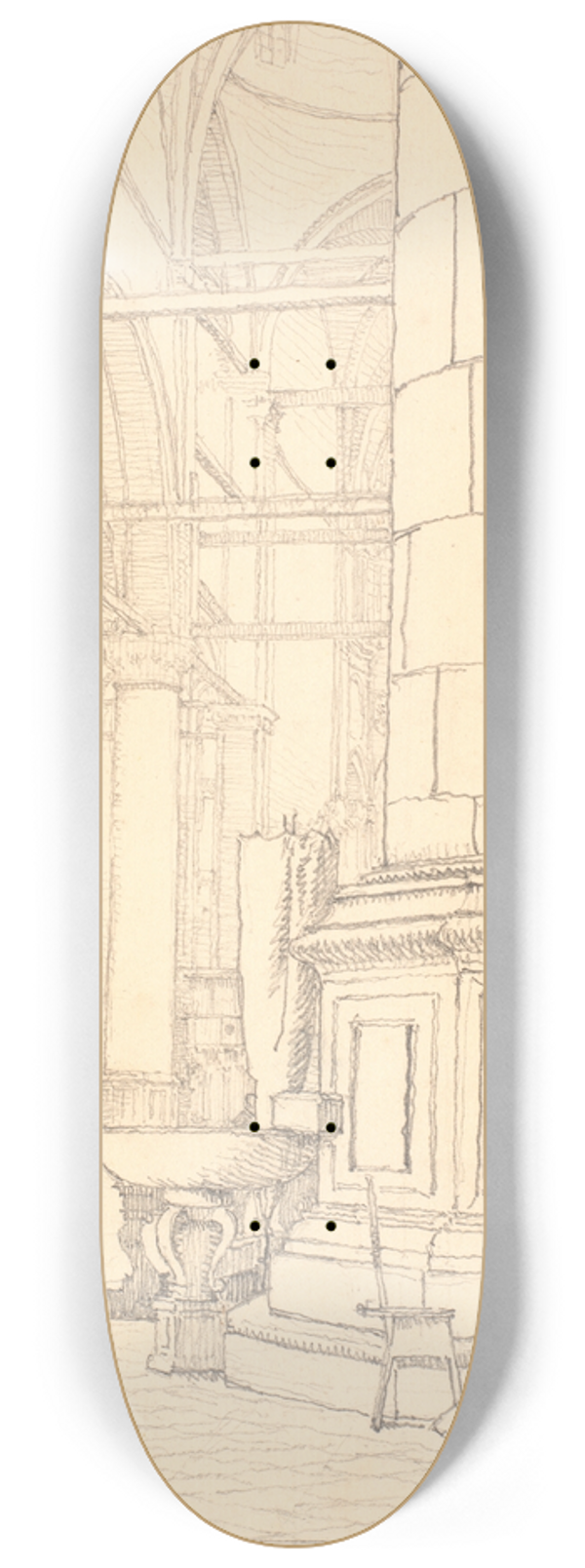 Christen Kbke - Parti fra det indre af Ss.Giovanni e Paolo i Venedig 8.25 inch art skate deck