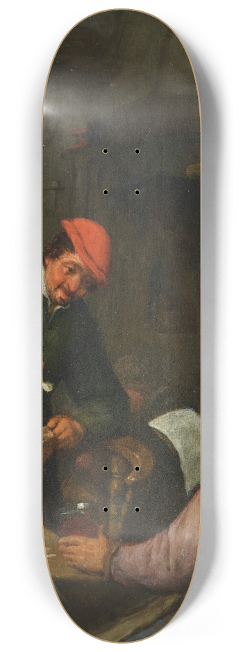 Adriaen van Ostade - Two peasants smoking, drinking and reading at an inn 8.25 inch art skate deck