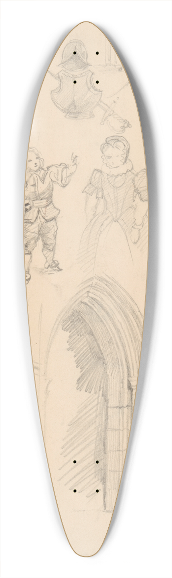 Jzef Simmler - Sketches of Baroque costumes and furniture and Gothic architectural details 39.3 inch art pintail longboard deck