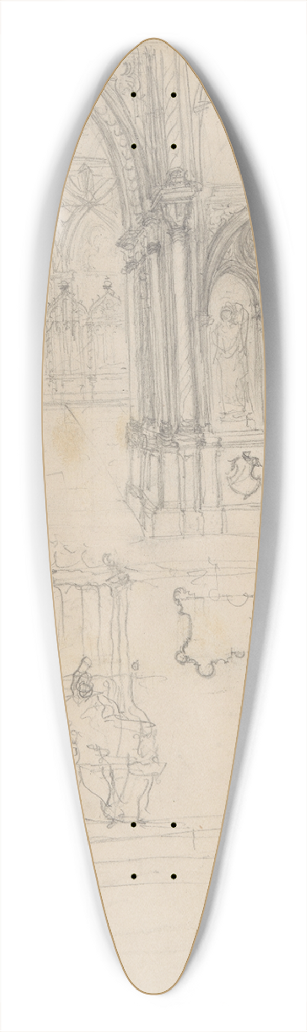 Jzef Simmler - Sketches of fragments of Gothic architecture 39.3 inch art pintail longboard deck