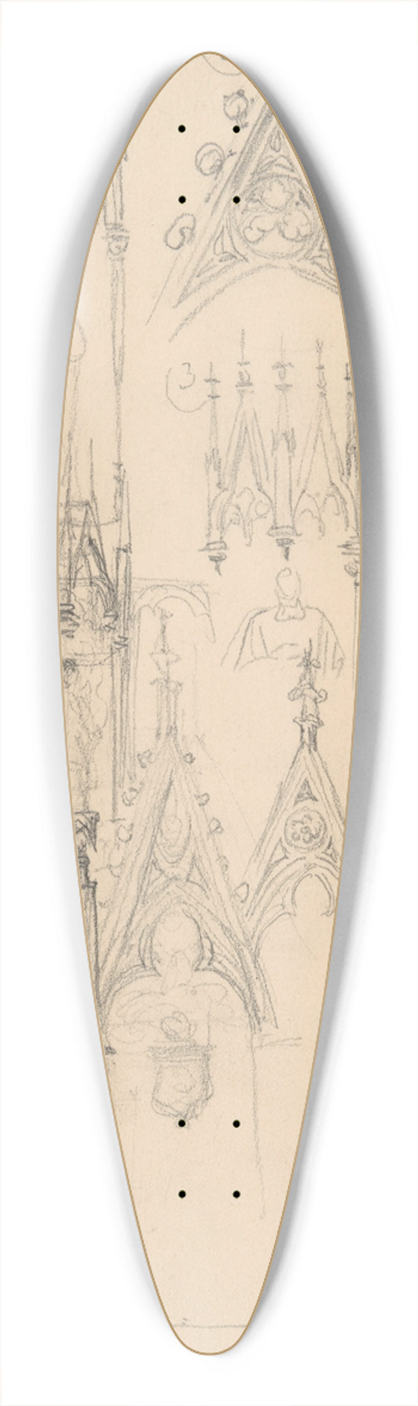 Jzef Simmler - Sketches of Gothic architectural details 39.3 inch art pintail longboard deck
