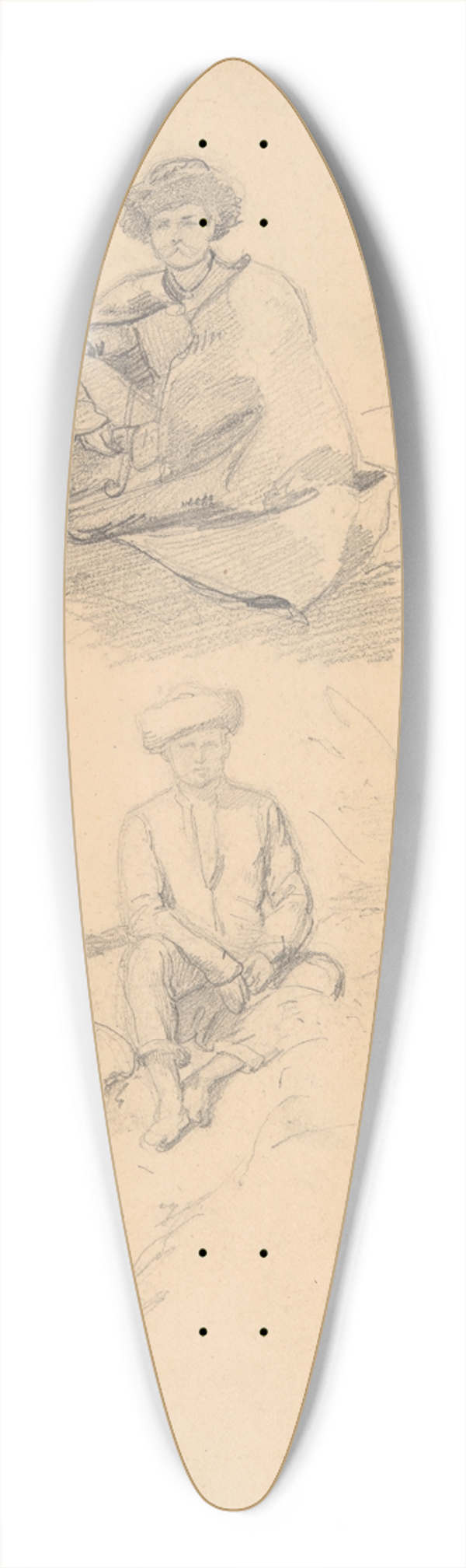 Jzef Simmler - Szkice Hucuw 39.3 inch art pintail longboard deck