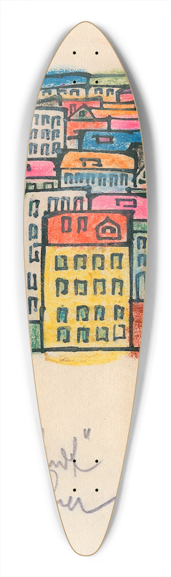 Karl Wiener - Bunte Stadt 39.3 inch art pintail longboard deck