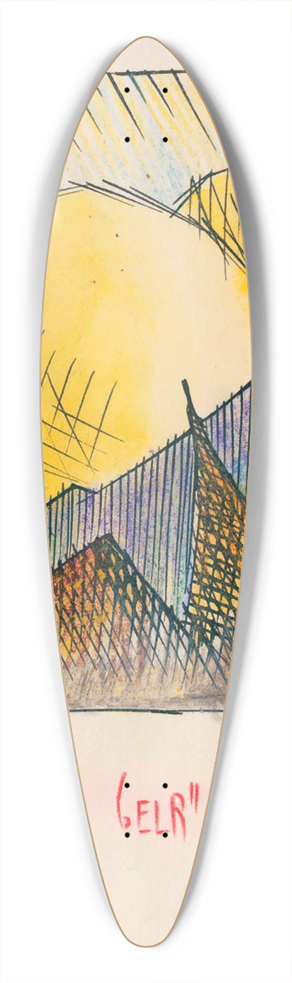 Karl Wiener - Landschaft in Gelb 39.3 inch art pintail longboard deck