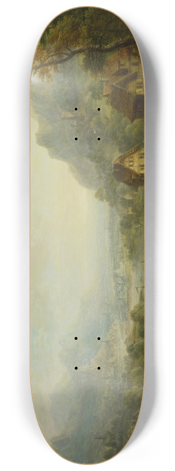 Christian Georg Schtz the elder - Landscape with River. 8.25 inch art skate deck