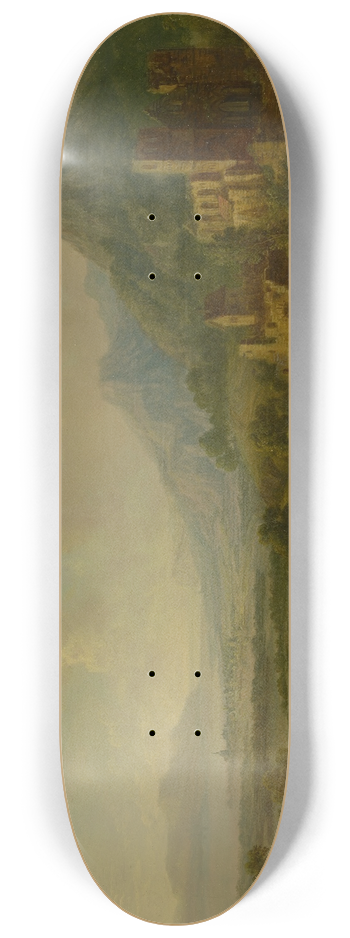 Christian Georg Schtz the elder - River Valley with Church Ruin and Staffage Figures 8.25 inch art skate deck