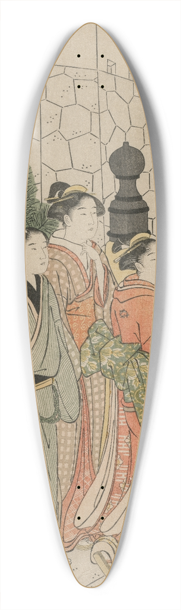 Katsukawa Shunch - Young Man and Women on Tokiwa Bridge 39.3 inch art pintail longboard deck