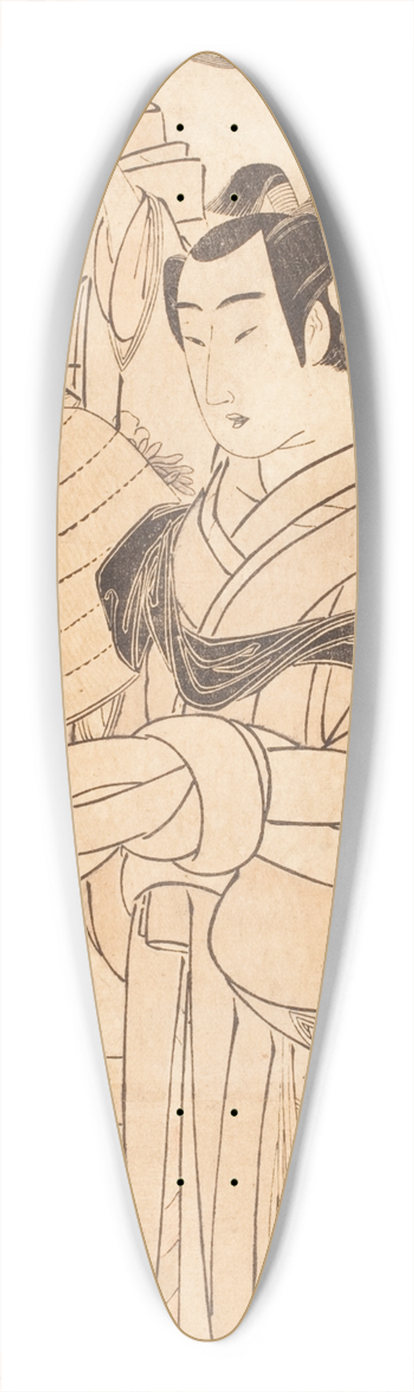 Katsukawa Shunsh - Woman with Man in Komus Costume (possibly Kewaizaka no Shsh and Soga no Jur in a Soga Play) 39.3 inch art pintail longboard deck