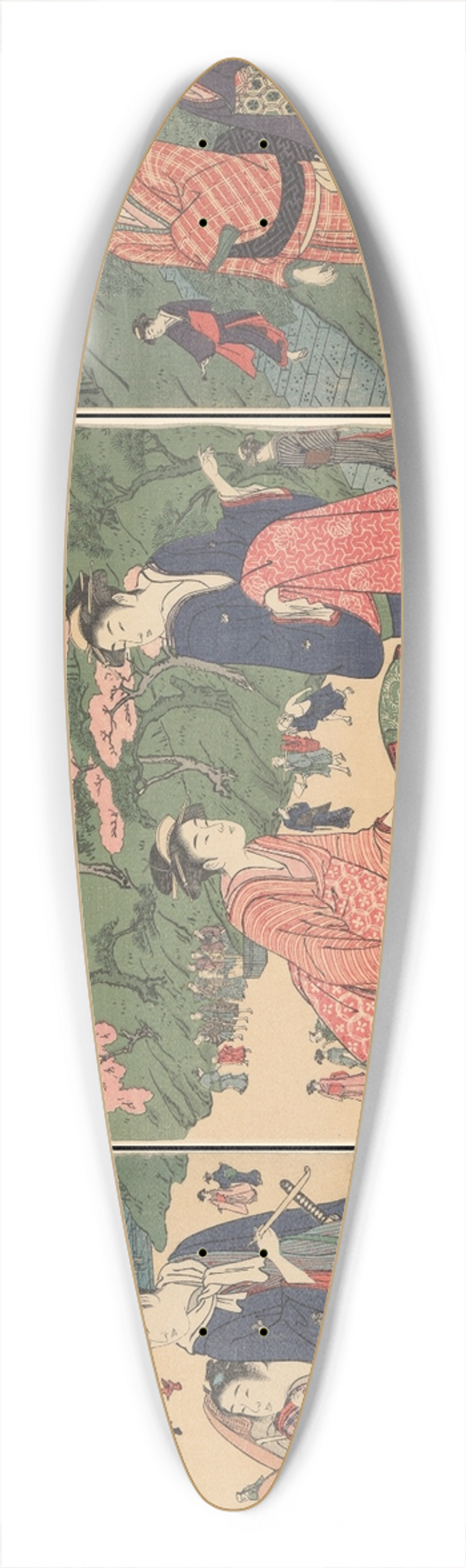 Katsukawa Shunzan - Cherry Time at Shiba, Zojoji Temple Ground 39.3 inch art pintail longboard deck