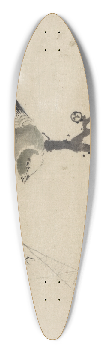 Katsushika Hokusai - A bird perched on a tree branch with blossoms, watching a spider on a web 39.3 inch art pintail longboard deck