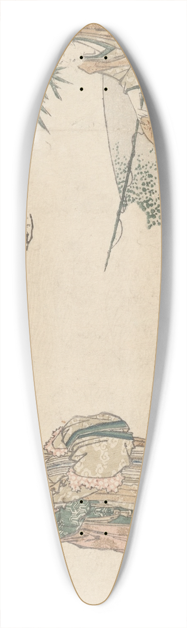 Katsushika Hokusai - Old Man Feeding the Turtles; Princes and Attendants Approaching 39.3 inch art pintail longboard deck