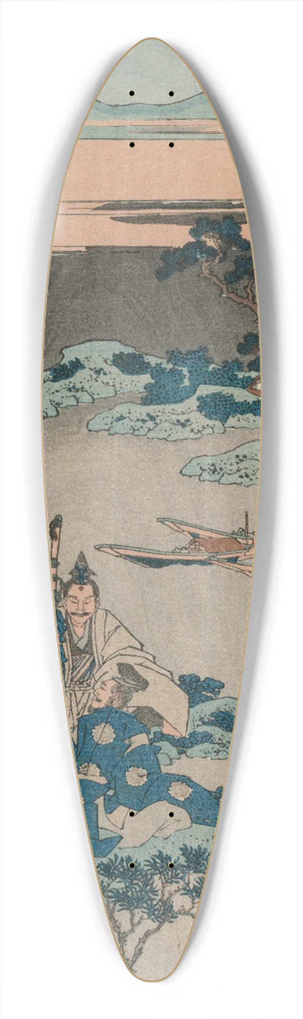 Katsushika Hokusai - The Minister Toru Daijin Standing by a Lake Beneath a Crescent Moon, from the series A True Mirror of Chinese and Japanese Poetry 39.3 inch art pintail longboard deck