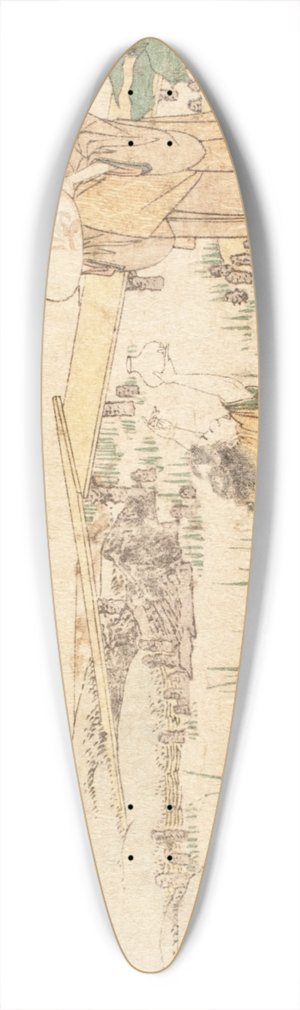 Katsushika Hokusai - Woman and Child in a Garden; fragment of Goldfish Vendor 39.3 inch art pintail longboard deck