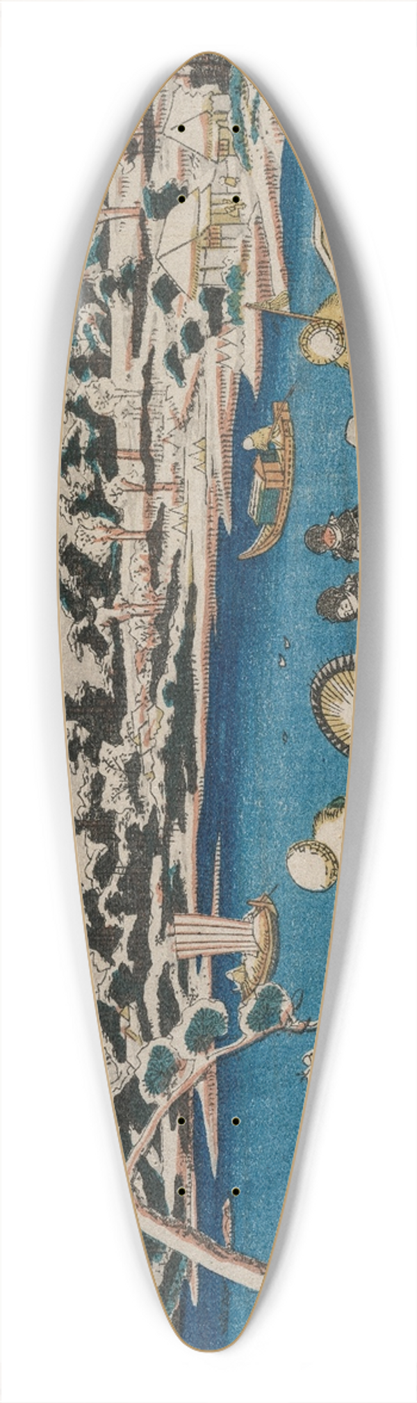 Keisai Eisen - A Distant View of Snow on the Sumida River in Edo 39.3 inch art pintail longboard deck