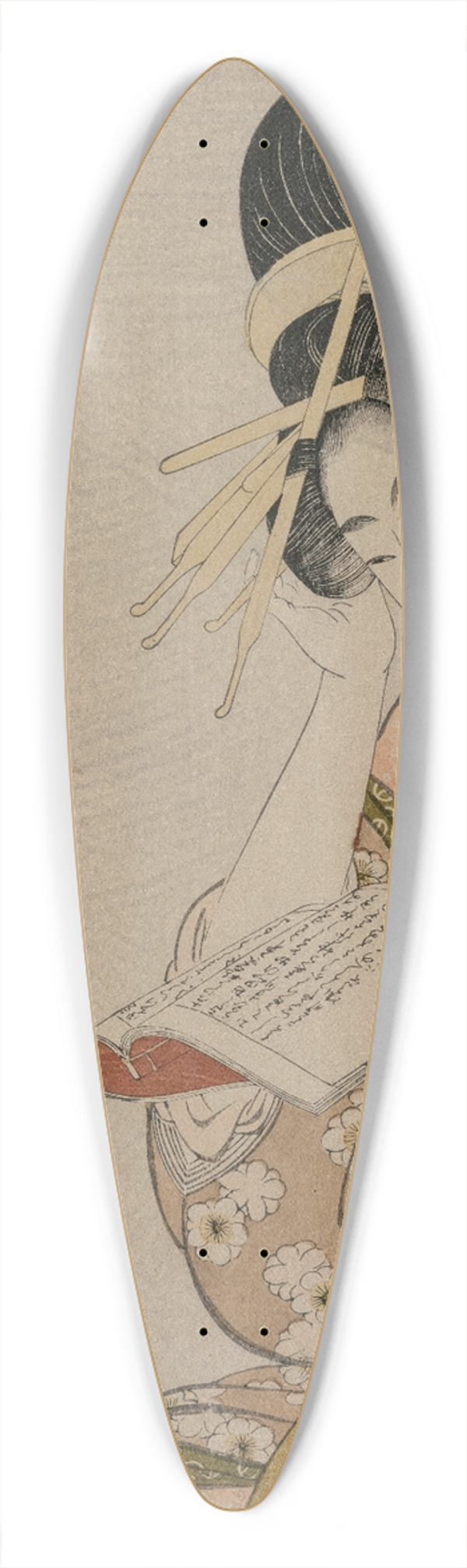 Kitagawa Utamaro - The Courtesan Karauta of Chojiya Reading a Book (from the series Six Authors of the Green Houses) 39.3 inch art pintail longboard deck
