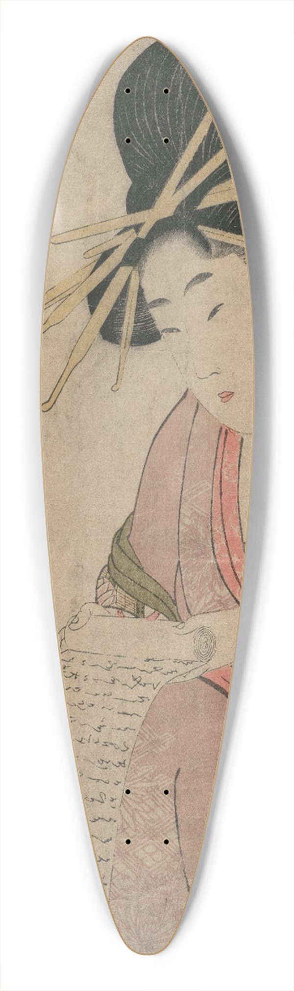 Kitagawa Utamaro - The Courtesan Tsukioka of Hyogoya Rolling a Letter (from the series A Selection of Six Authors in the Green Houses) 39.3 inch art pintail longboard deck