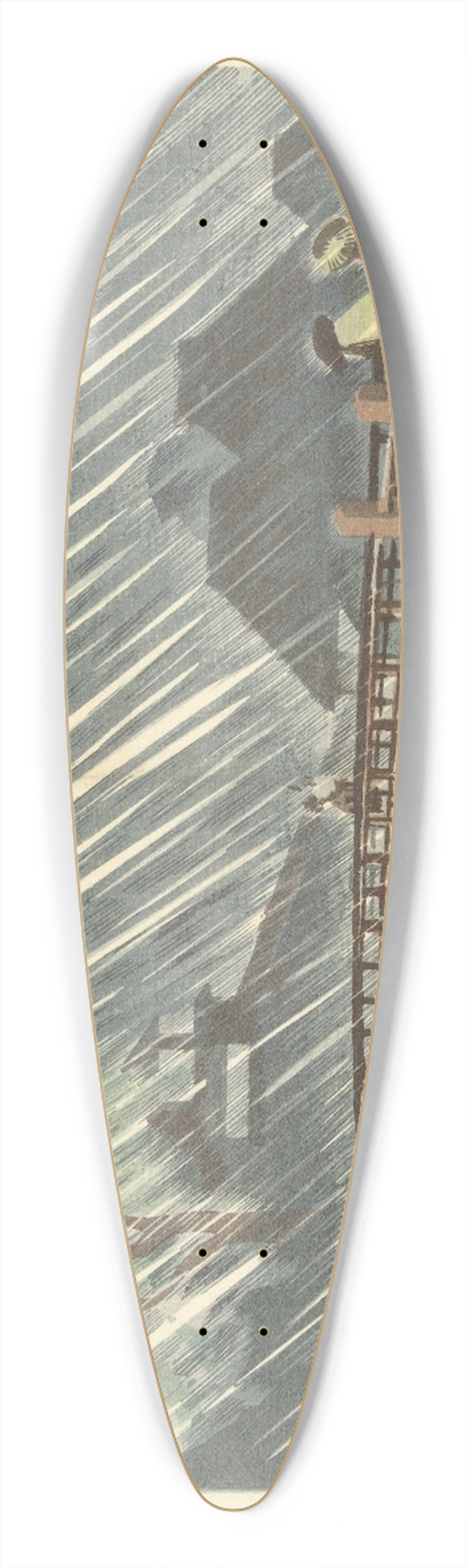 Kobayashi Kiyochika - Rain At Sanmaibashi In Hakone 39.3 inch art pintail longboard deck
