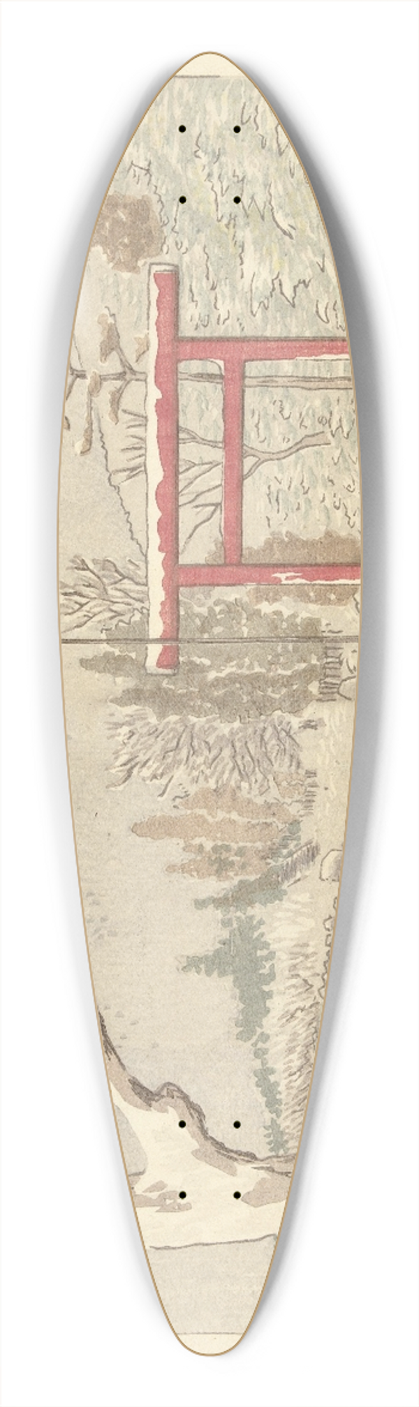 Kobayashi Kiyochika - The Hakone Shrine In The Snow 39.3 inch art pintail longboard deck