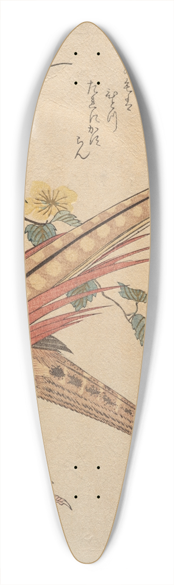 Kubo Shunman - Pair of Chinese pheasants and a branch of yamabukiflowers 39.3 inch art pintail longboard deck