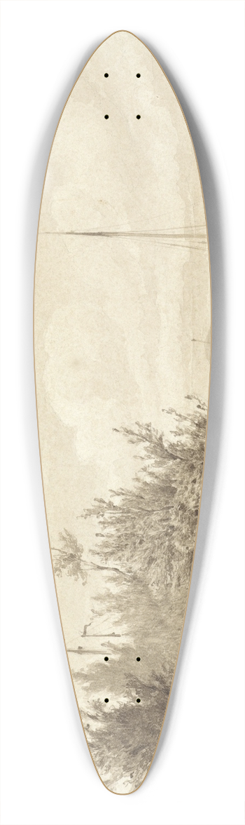 Lambertus Hardenberg - Landschap met gemeerde boten aan een rivieroever 39.3 inch art pintail longboard deck