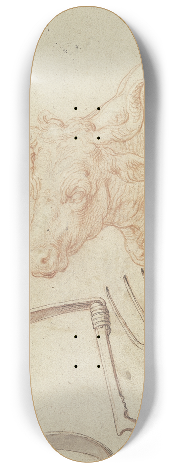 Abraham Bloemaert - Studienblatt; Landwirtschaftliche Gerte und ein Stierkopf 8.25 inch art skate deck