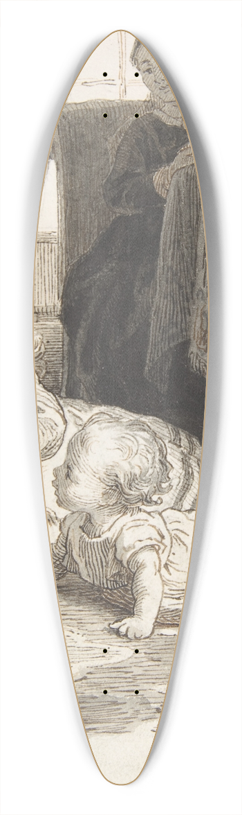 Lorenz Frlich - Mother Watching Over Two Young Children Playing 39.3 inch art pintail longboard deck